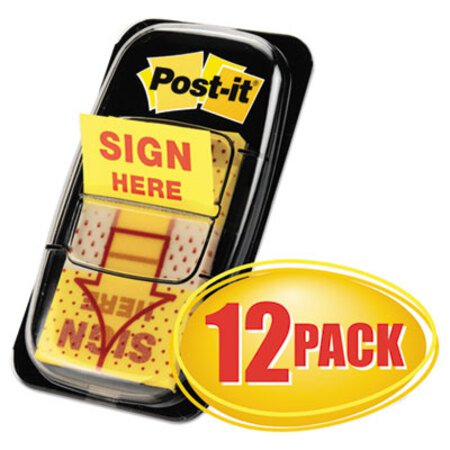 Picture of Arrow Message 1" Page Flags, Sign Here, Yellow, 50/Dispenser, 12 Dispensers/PKMMM-680SH12