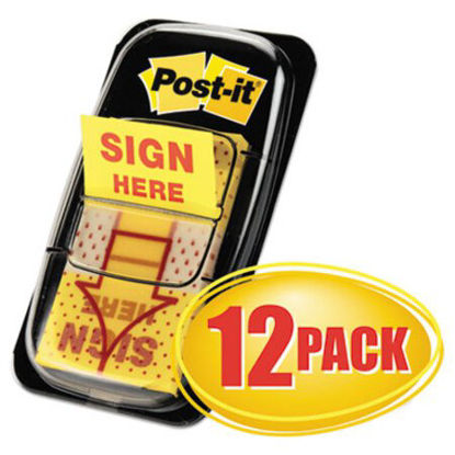 Picture of Arrow Message 1" Page Flags, Sign Here, Yellow, 50/Dispenser, 12 Dispensers/PKMMM-680SH12