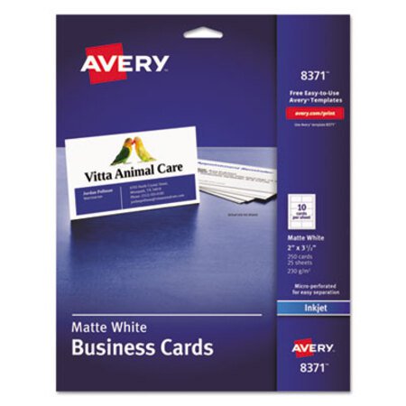 Picture of Printable Microperforated Business Cards with Sure Feed Technology, Inkjet, 2 x 3.5, White, Matte, 250/PackAVE-8371