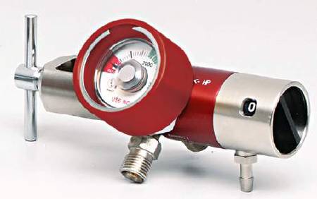 Picture of Rhino™ Oxygen Regulator Continuous with Gauge and 2 Check Valves 0 - 25 LPM Barb Outlet CGA-870L370-220-R