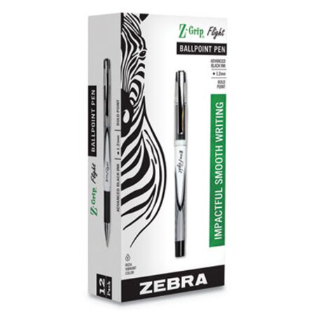 Picture of Z-Grip Flight Ballpoint Pen, Stick, Bold 1.2 mm, Black Ink, White/Black Fashion Accents Barrel, DozenZEB-21810