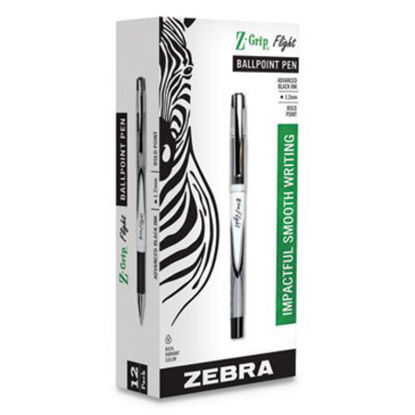 Picture of Z-Grip Flight Ballpoint Pen, Stick, Bold 1.2 mm, Black Ink, White/Black Fashion Accents Barrel, DozenZEB-21810