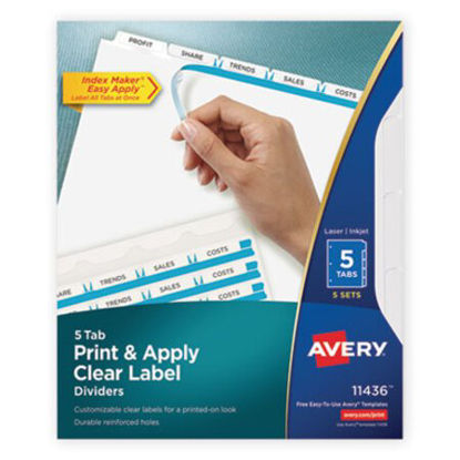 Picture of Print and Apply Index Maker Clear Label Dividers, 5 White Tabs, Letter, 5 SetsAVE-11436