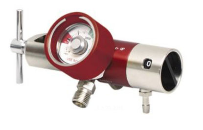 Picture of Rhino™ Oxygen Regulator Continuous with Gauge and 2 Check Valves 0 - 25 LPM Barb Outlet CGA-870L370-220-G