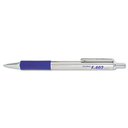 Picture of F-402 Ballpoint Pen, Retractable, Fine 0.7 mm, Blue Ink, Stainless Steel/Blue BarrelZEB-29220