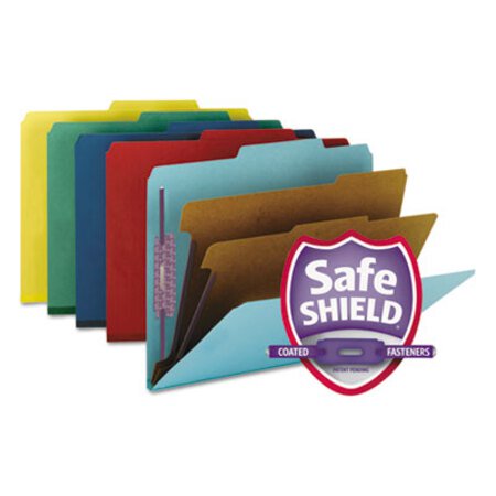 Picture of Six-Section Pressboard Top Tab Classification Folders with SafeSHIELD Fasteners, 2 Dividers, Letter Size, Assorted, 10/BoxSMD-14025