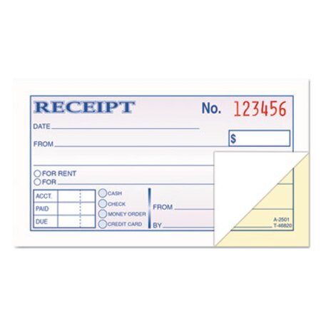 Picture of Money and Rent Receipt Books, 2-3/4 x 4 7/8, 2-Part Carbonless, 50 Sets/BookTOP-46820