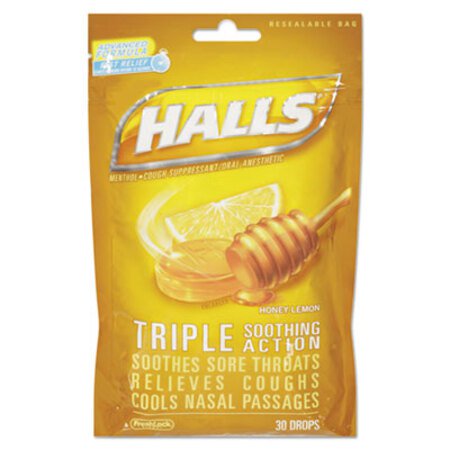 Picture of Triple Action Cough Drops, Honey-Lemon, 30/Bag, 12 Bags/BoxCDB-28694