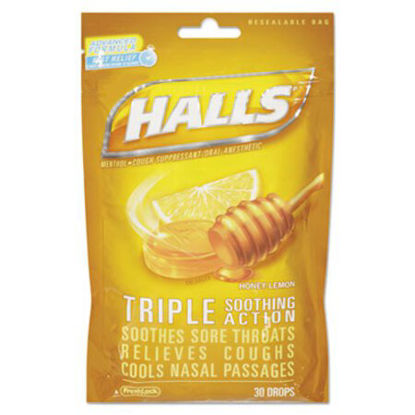 Picture of Triple Action Cough Drops, Honey-Lemon, 30/Bag, 12 Bags/BoxCDB-28694