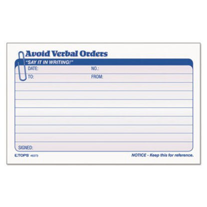Picture of Avoid Verbal Orders Manifold Book, 6 1/4 x 4 1/4, 2-Part Carbonless, 50 Sets/BKTOP-46373