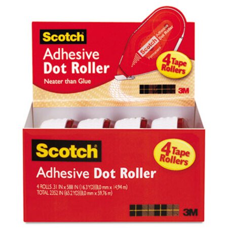 Picture of Double-Sided Adhesive Roller, 0.3" x 49 ft, Dries Clear, 4/PackMMM-6055BNS