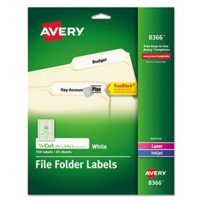 Picture of Permanent TrueBlock File Folder Labels with Sure Feed Technology, 0.66 x 3.44, White, 30/Sheet, 25 Sheets/PackAVE-8366