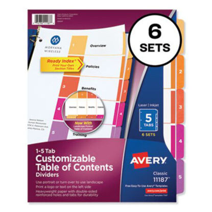 Picture of Customizable TOC Ready Index Multicolor Dividers, 5-Tab, Letter, 6 SetsAVE-11187