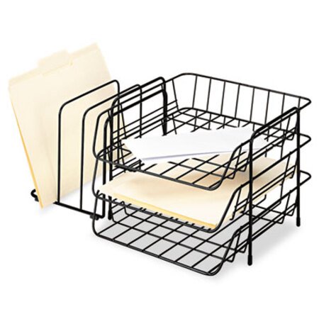 Picture of Wire Triple Tray With Sorter, 6 Sections, Letter Size Files, 17.75" x 12.63" x 8.38", BlackFEL-72331