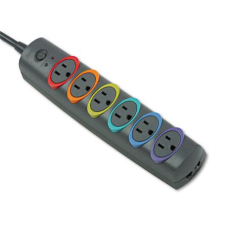 Picture of SmartSockets Color-Coded Strip Surge Protector, 6 Outlets, 8 ft Cord, 1260 JoulesKMW-62144