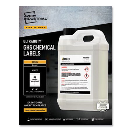 Picture of UltraDuty GHS Chemical Waterproof and UV Resistant Labels, 4 x 4, White, 4/Sheet, 50 Sheets/BoxAVE-60504