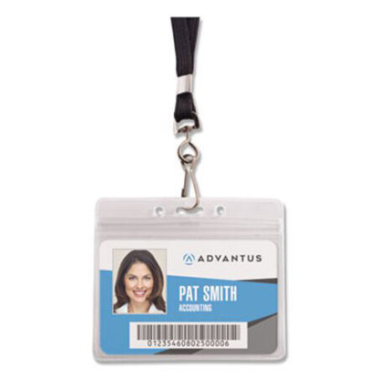 Picture of Resealable ID Badge Holder, Lanyard, Horizontal, 4.13 x 3.75, Black/Lightly Frosted, 20/PackAVT-91132