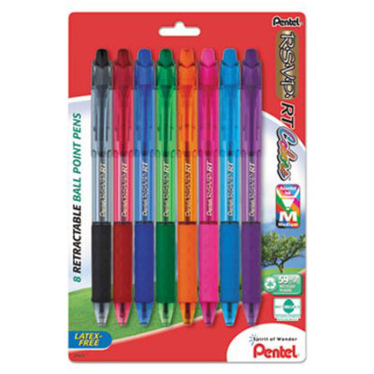 Picture of R.S.V.P. RT Ballpoint Pen, Retractable, Medium 1 mm, Assorted Ink Colors, Clear Barrel, 8/PackPEN-BK93CRBP8M