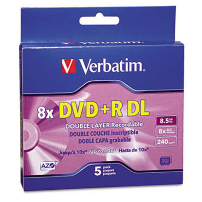 Picture of DVD+R Dual-Layer Recordable Disc, 8.5 GB, 8x, Jewel Case, Silver, 5/PackVER-95311