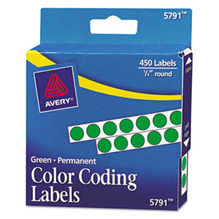 Picture of Handwrite-Only Permanent Self-Adhesive Round Color-Coding Labels in Dispensers, 0.25" dia., Green, 450/Roll, (5791)AVE-05791