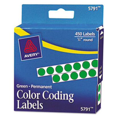 Picture of Handwrite-Only Permanent Self-Adhesive Round Color-Coding Labels in Dispensers, 0.25" dia., Green, 450/Roll, (5791)AVE-05791