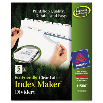 Picture of Index Maker EcoFriendly Print and Apply Clear Label Dividers with White Tabs, 5-Tab, 11 x 8.5, White, 5 SetsAVE-11580