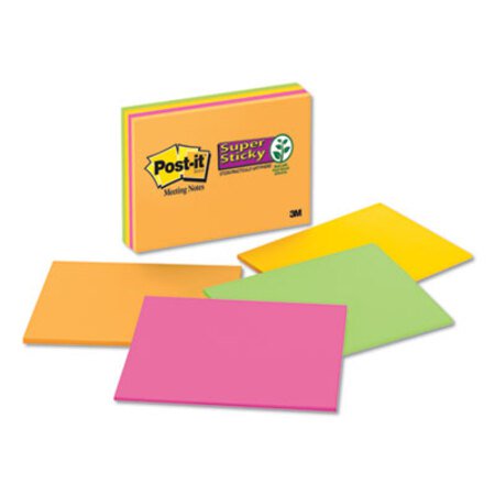 Picture of Super Sticky Meeting Notes in Rio de Janeiro Colors, 8 x 6, 45-Sheet, 4/PackMMM-6845SSP