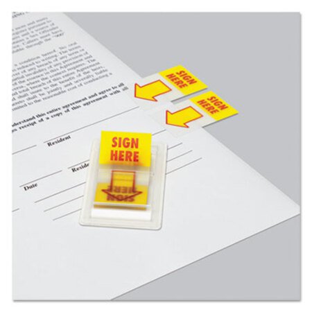 Picture of Arrow Page Flags, "Sign Here", Yellow/Red, 2 Dispensers of 50 Flags/PackUNV-99005