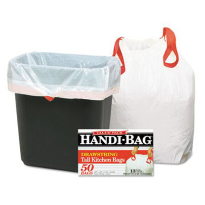Picture of Drawstring Kitchen Bags, 13 gal, 0.6 mil, 24" x 27.38", White, 50/BoxWBI-HAB6DK50