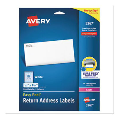 Picture of Easy Peel White Address Labels w/ Sure Feed Technology, Laser Printers, 0.5 x 1.75, White, 80/Sheet, 25 Sheets/PackAVE-5267
