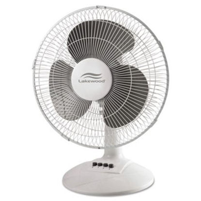 Picture of 12-Inch Three-Speed Oscillating Desk Fan, Metal/Plastic, WhiteLAK-LDF1210BWM