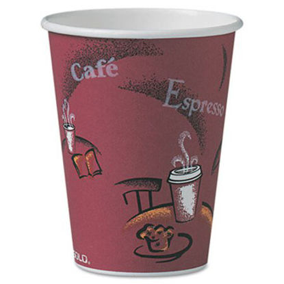 Picture of Solo Paper Hot Drink Cups in Bistro Design, 12 oz, Maroon, 300/CartonSCC-OF12BI0041