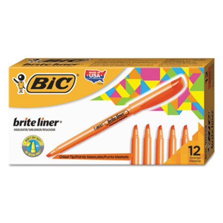 Picture of Brite Liner Highlighter, Fluorescent Orange Ink, Chisel Tip, Orange/Black Barrel, DozenBIC-BL11OE