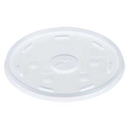 Picture of Plastic Lids for Foam Cups, Bowls and Containers, Flat with Straw Slot, Fits 12-60 oz, Translucent, 500/CartonDCC-32SL