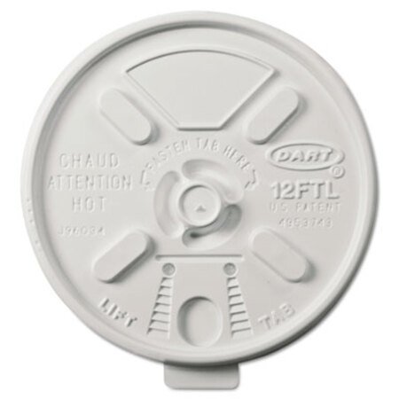 Picture of Lift n' Lock Plastic Hot Cup Lids, Fits 10 oz to 14 oz Cups, White, 1,000/CartonDCC-12FTL