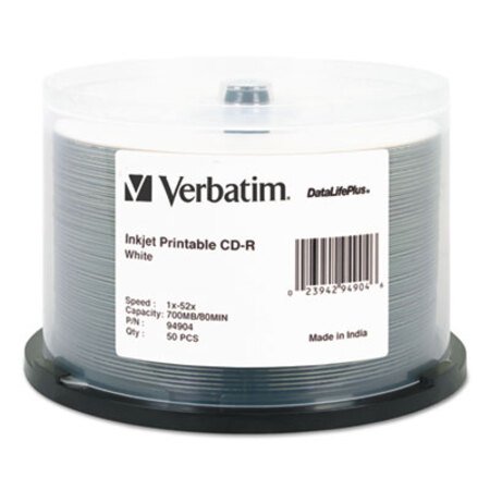 Picture of CD-R DataLife Plus Printable Recordable Disc, Printable, 700 MB/80 min, 52x, Spindle, White, 50/PackVER-94904