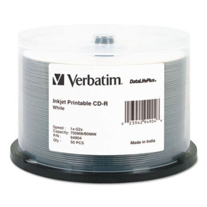 Picture of CD-R DataLife Plus Printable Recordable Disc, Printable, 700 MB/80 min, 52x, Spindle, White, 50/PackVER-94904