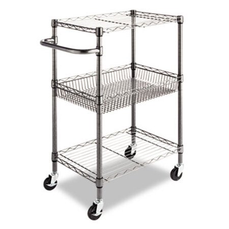 Picture of Three-Tier Wire Cart with Basket, 28w x 16d x 39h, Black AnthraciteALE-SW342416BA