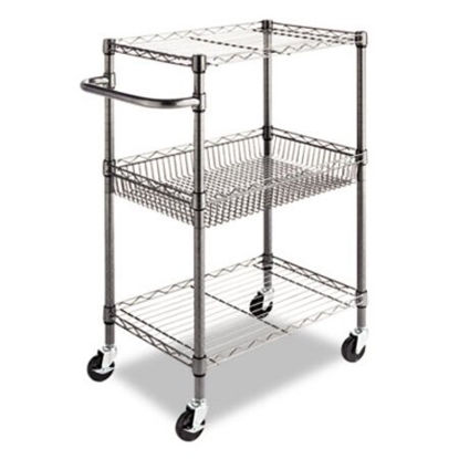 Picture of Three-Tier Wire Cart with Basket, 28w x 16d x 39h, Black AnthraciteALE-SW342416BA