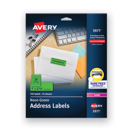 Picture of High-Visibility Permanent Laser ID Labels, 1 x 2 5/8, Neon Green, 750/PackAVE-5971