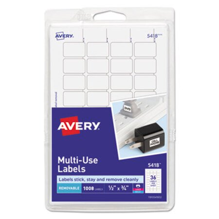 Picture of Removable Multi-Use Labels, Inkjet/Laser Printers, 0.5 x 0.75, White, 36/Sheet, 28 Sheets/Pack, (5418)AVE-05418