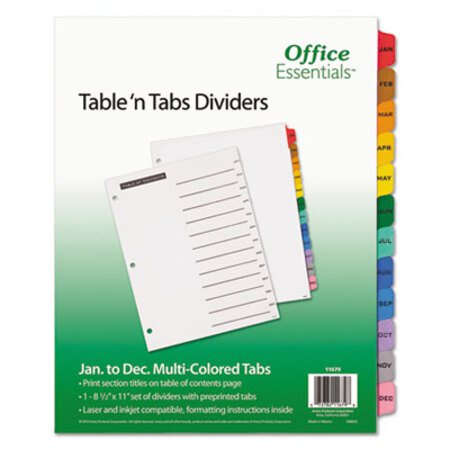 Picture of Table 'n Tabs Dividers, 12-Tab, Jan. to Dec., 11 x 8.5, White, 1 SetAVE-11679