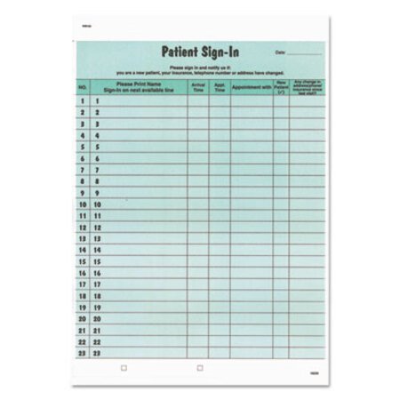 Picture of Patient Sign-In Label Forms, 8 1/2 x 11 5/8, 125 Sheets/Pack, GreenTAB-14532