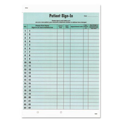 Picture of Patient Sign-In Label Forms, 8 1/2 x 11 5/8, 125 Sheets/Pack, GreenTAB-14532