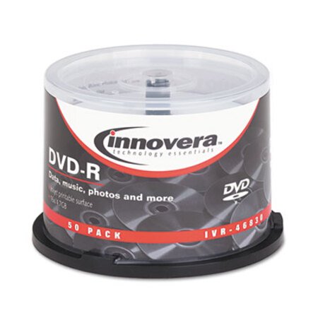 Picture of DVD-R Inkjet Printable Recordable Disc, 4.7 GB, 16x, Spindle, Matte White, 50/PackIVR-46830