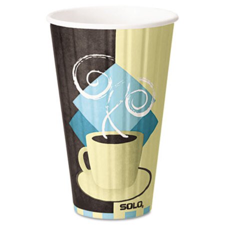 Picture of Duo Shield Insulated Paper Hot Cups, 16 oz, Tuscan Cafe, Chocolate/Blue/Beige, 525/CartonSCC-IC16J7534CT