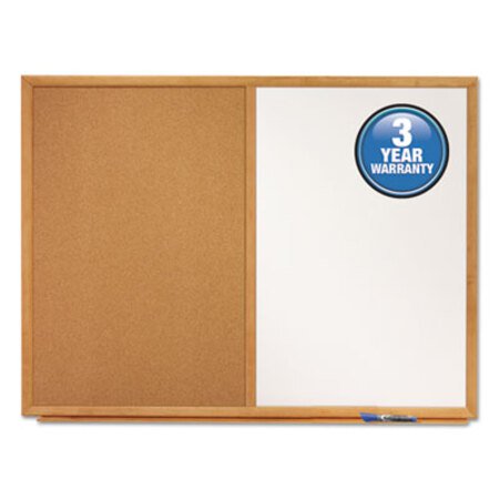 Picture of Bulletin/Dry-Erase Board, Melamine/Cork, 48 x 36, White/Brown, Oak Finish FrameQRT-S554
