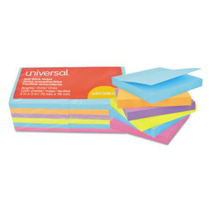 Picture of Self-Stick Note Pads, 3 x 3, Assorted Bright Colors, 100-Sheet, 12/PKUNV-35610