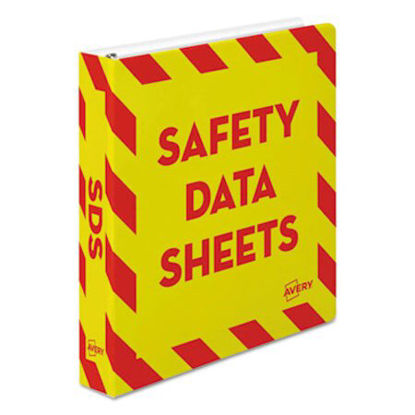 Picture of Heavy-Duty Preprinted Safety Data Sheet Binder, 3 Rings, 1.5" Capacity, 11 x 8.5, Yellow/RedAVE-18950