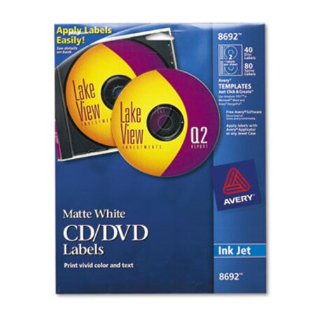 Picture of Inkjet CD Labels, Matte White, 40/PackAVE-8692